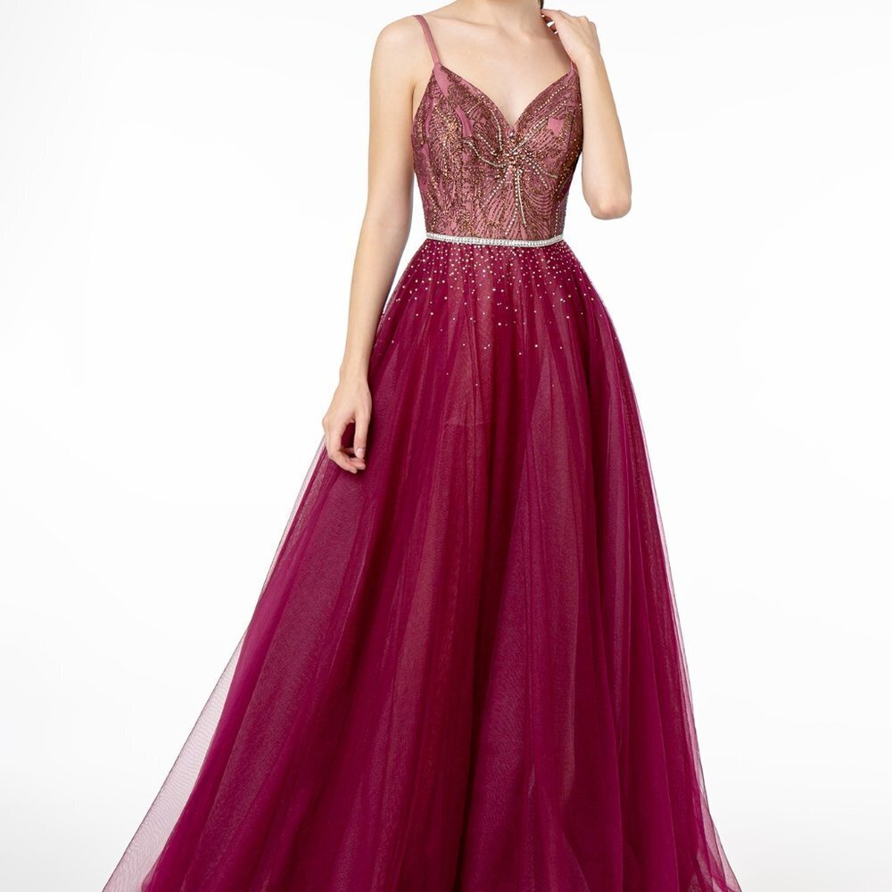 V-Neckline Ballgown Sequined Dress GSGL2991
